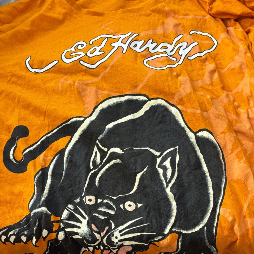 Ed Hardy Orange Panther Graphic Tee
